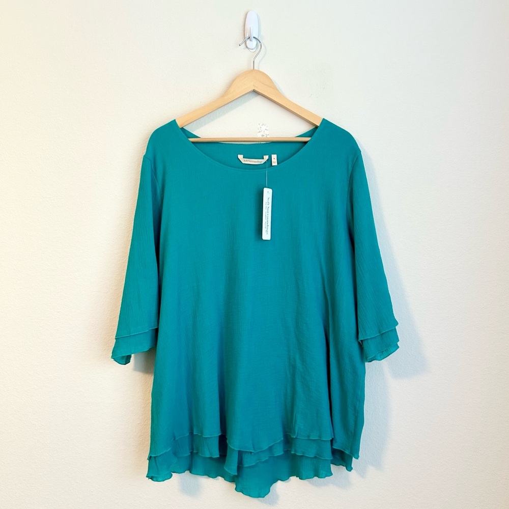 NWT Soft Surroundings Siesta Key Tunic Gauzy Lagenlook Tropical Green, 1X